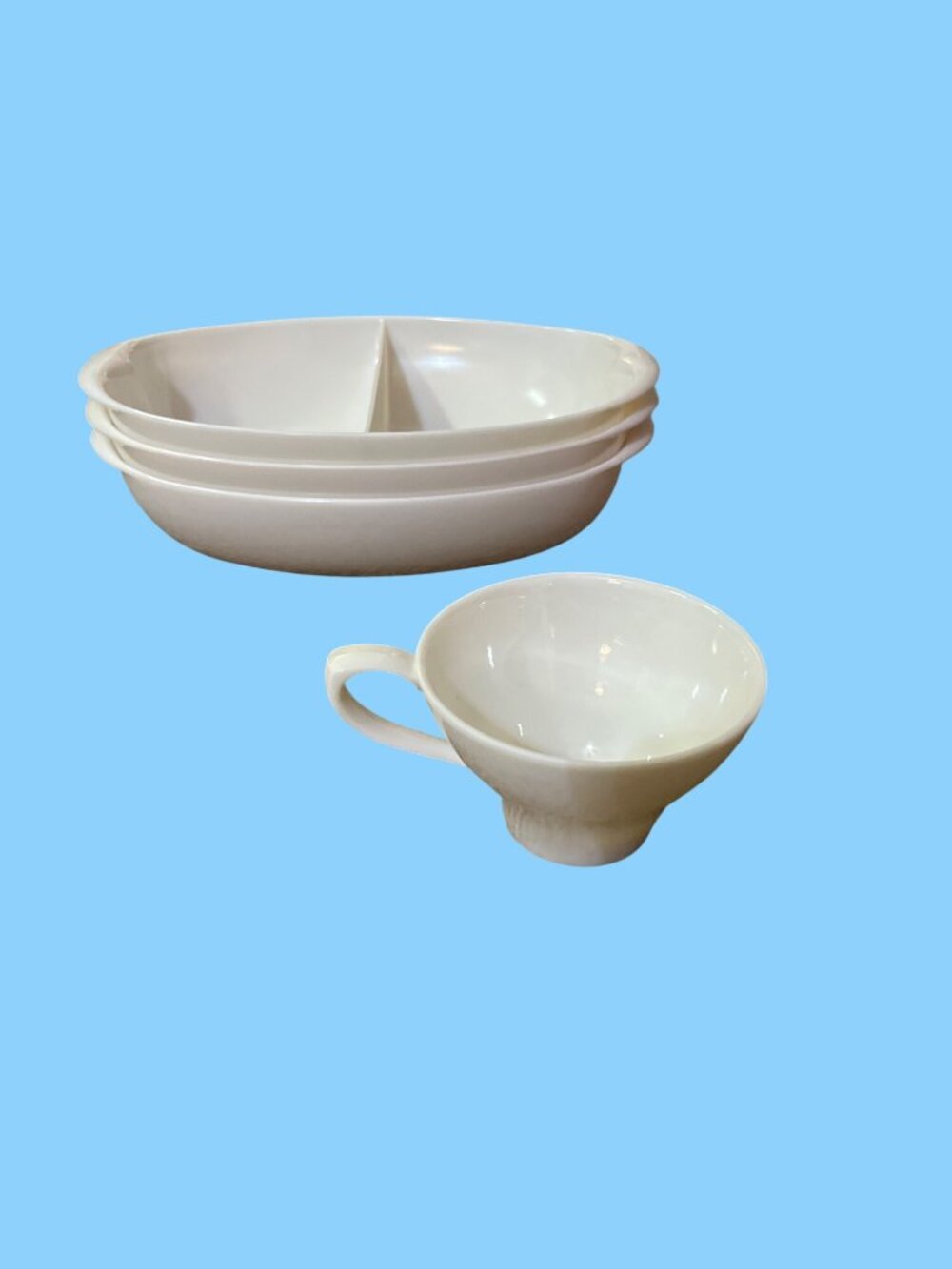 Vintage Lenox Ware Melmac Melamine Serving Dishes Set 3 Divided MCM Cream Used